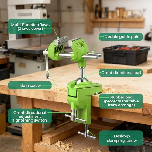 Bench Vise, 360° Swiveling Articulating Vise with Post Universal