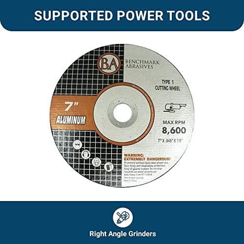 Benchmark Abrasives 7" Type 1 Aluminum Cutting Wheel 0.045" Thick 7/8" Arbor, Metal Cutting Grinding Wheel, Angle Grinding Cutting Wheel Max. RPM 8600-25 Pack