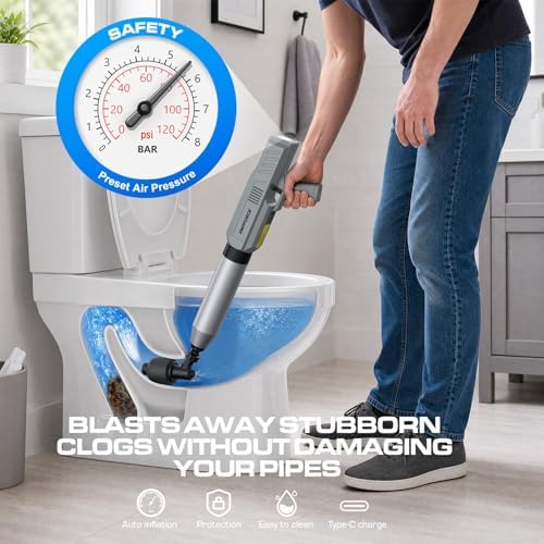 Electric Toilet Plunger, Heavy-Duty Clog Remover, Dark Gray