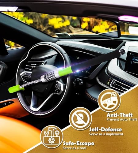 Tevlaphee Steering Wheel Lock, Car Lock Anti Theft Keyless Extendable Retractable Password 5 Coded Combination Lock, Heavy Duty Universal Fit (Green)