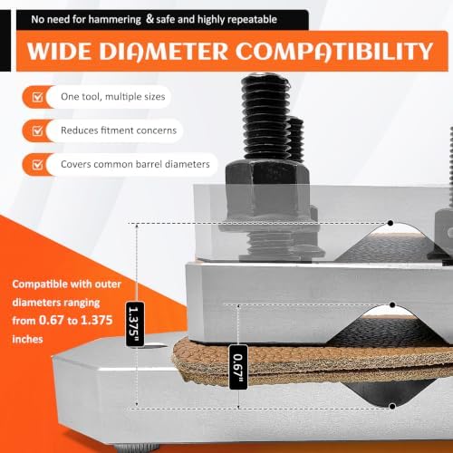 Professional Grade Heavy Duty Barrel Vise Tool, Aluminum Barrel Clamp with Leather Inserts, Universal Barrel Vise Clamp Surface Protection Design, Fits 0.67”–1.375” Outside Diameter Barrels (silver）