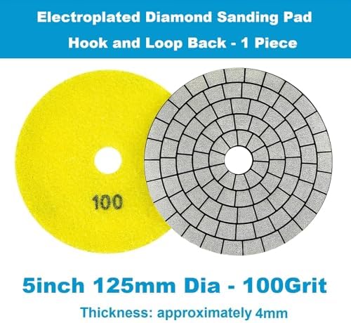 Electroplated Diamond Sanding Pad, 100Grit 5inch 125mm Grinding Disc Hook and Loop Backing for Stone Tile Glass Trimming & Metal Polishing & Wood Sanding (1 Piece)