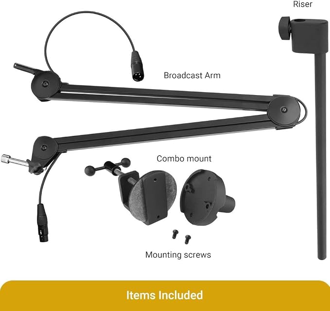 Two-Section Broadcast Microphone Boom Arm with Internal Springs Integrated XLR Cable, 40" Reach Desk Clamp, 360° Rotation, C-Clamp Mount and 14" Riser for Podcast Streaming Recording