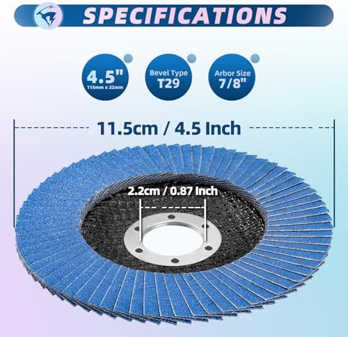 50 Pack Flap Discs 80 Grit 4 1/2" x 7/8" for Angle Grinder, T29 Flap Sanding Discs, 4 1/2 Inch Grinding Wheels, Zirconia Grinding Discs for Metal, Wood, and Stainless Steel Finishing