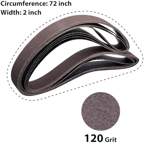 2 x 72 Inch Sanding Belts 120 Grit, 6 Pack