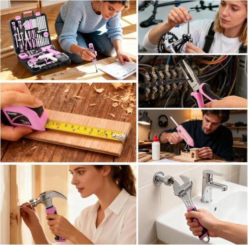 GRENPRO 188PCS Pink Cordless Drill Tool Set For Women Tool Kit For Home Box