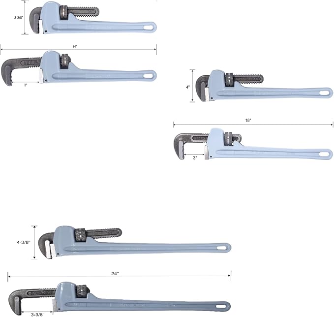 Pipe Wrench Set, Rigid Pipe Wrench Sets Aluminum adjustable | Professional Heavy Duty Hangable Design for Plumbing, Home, Vehicle Repair (14", 18", 24" Pipe Wrenc)