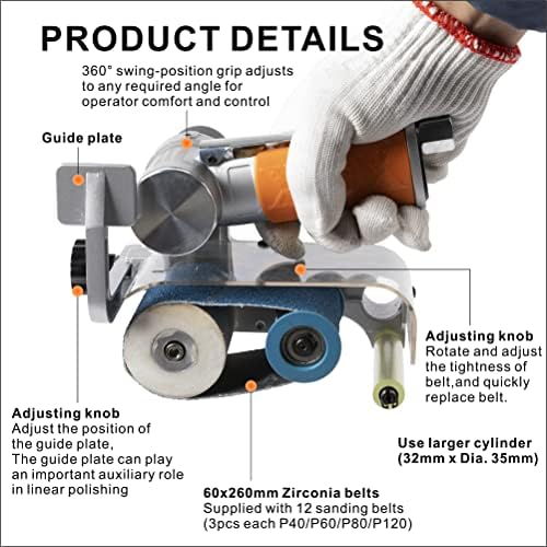 Air Belt Sander 2-3/8" x 10-1/4" Belt Size Pneumatic Tool with 12pc Belts (#40, #60, #80 & #120), Good for Deburring, Sanding and Finishing (2-3/8" x 10-1/4" Sander)