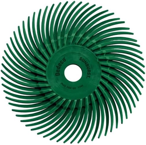 Dedeco Sunburst Radial Bristle Discs 12-Pack - 4" Curved - 3/8" Arbor - Dark-Green 50 Grit (Extra-Coarse) - Aluminum Oxide for Polishing & Finishing