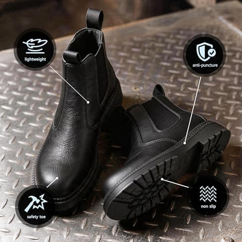 Steel Toe Boots for Men & Women,Slip On Work Boots for Construction