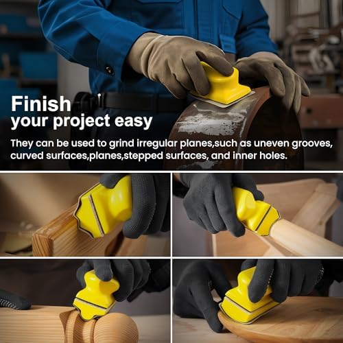 S SATC 16-PCS Hand Sanding Block Set With 40 Sheets Hook And Loop Sandpaper Kit, Interchangeable Assorted Convex & Concave Shapes for Automotive Body, Crafts, Sand Wood Woodworking Furniture