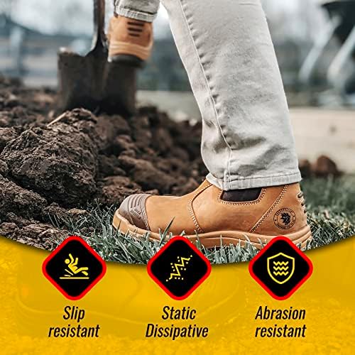ROCKROOSTER Mens Work Boots, 6 inch Steel Toe, Pull On Safety Leather Chelsea Work Shoes Static Dissipative(AK227, AK222)