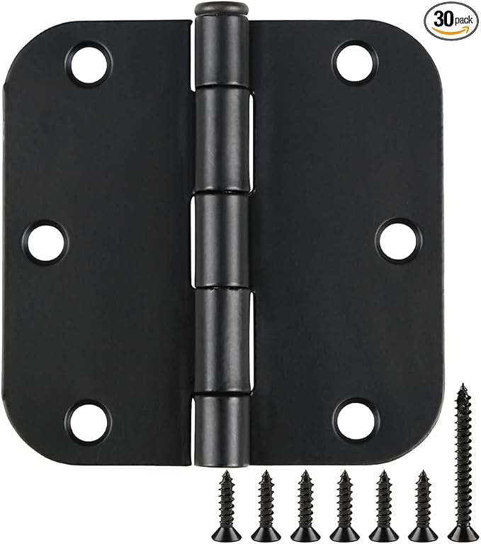 30 Pack Rounded Matte Black Door Hinges 3.5 Inch 5/8" Radius Interior 3 1/2" Flat Iron Bifold Residential Standard Bedroom Indoor for Doors 3 ½"Hardware Control House Home Decor Essentials Accessories