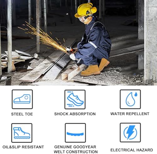 Work Boots for Men, Steel Toe, Leather, Oil, Slip and Heat Resistant Heavy Duty Wide Industrial & Construction Safety Boots, US 7-17 M & W