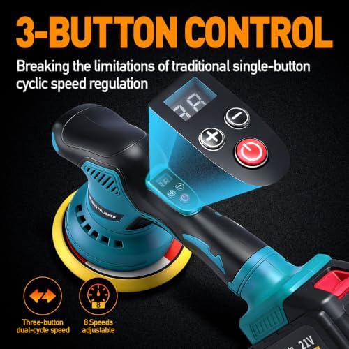 Cordless Car Buffer Polisher Kit, 21V Dual Batteries (2×3000mAh), 8-Speed Adjustable, 3-Button Control, Cordless Polishing & Sanding Tool, 18-Piece Accessory Set, For Polishing & Waxing