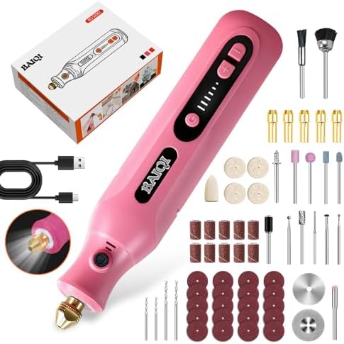 Electric Totary Cordless Tool Kit, Type-C Rechargeable 2000mAH, 6 Adjustment Speeds(5000-22000RPM), 59Pcs Accessories For DIY Crafting,SandingCarving,Sanding,Cutting (Pink-59 pcs Accessories)