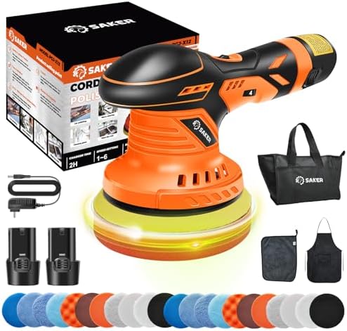 Saker 6 Inch Fast Charging Cordless Car Buffer Polisher Kit with 2 Battery Bundle Saker 10 PCS Buffing Bonnet Pads (Only Attachment)