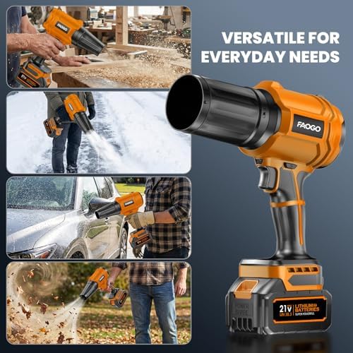Cordless Leaf Blower with 2 Batteries & Charger - 990,000 RPM Electric Handheld Blower, Lightweight for Lawn, Yard, Patio, Garden Care - Light Orange