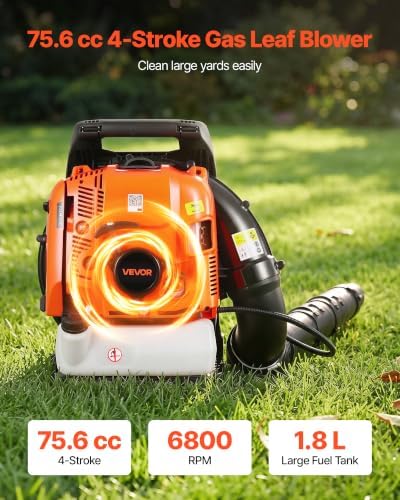VEVOR 75.6CC 4-Stroke Backpack Leaf Blower Gas Powered