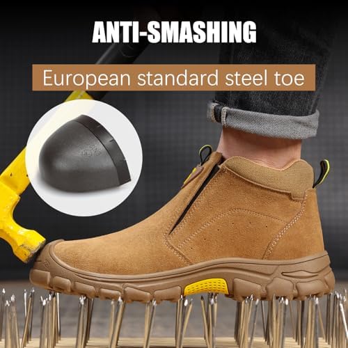 GLANOUDUN Steel Toe Shoes for Men Welding Work - Slip-On, Mid-Top Coverage