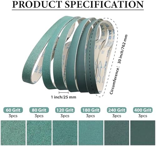 1x30 Sanding Belts Ceramic 60-400 Grit, 18 Pack
