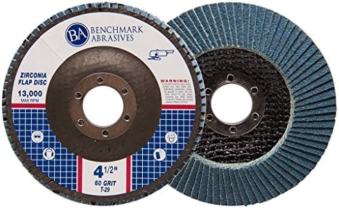 Benchmark Abrasives 4.5" x 7/8" Premium Zirconia T29 Angled Flap Discs 4 1/2 for Angle Grinder, Sanding Discs, Finishing, Rust, Stock Removal- Grinding Wheels 4 1/2 Inch (100 Pack) - 60 Grit