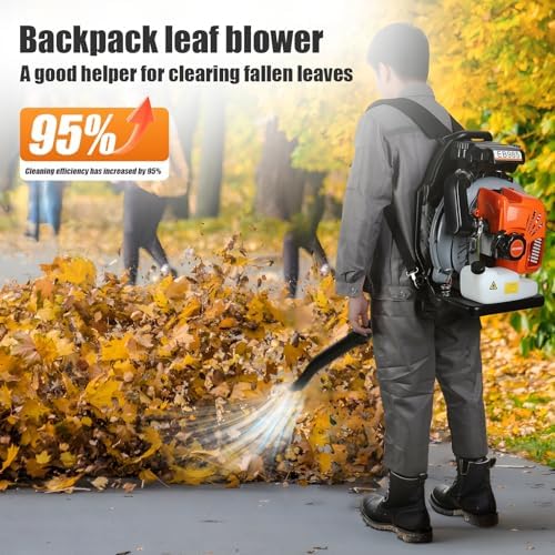 65cc Gas Powered Backpack Leaf Blower, 700 CFM & 200 MPH, Lightweight Handheld Leaf Blower for Lawn Care, Snow & Dust Removal, 1.7L Fuel Tank Orange