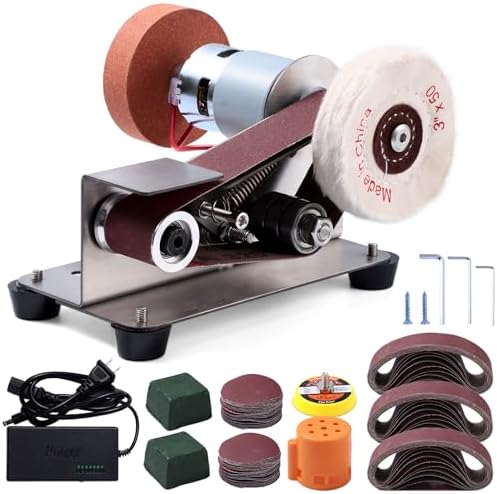 83PCS 3 in 1 Mini Belt Sander - 7 Adjustable Speed Vertical Electric Belt Grinder for Knife Sharpening, Woodworking & Metal Working - Compact Power Sanders for DIY Projects