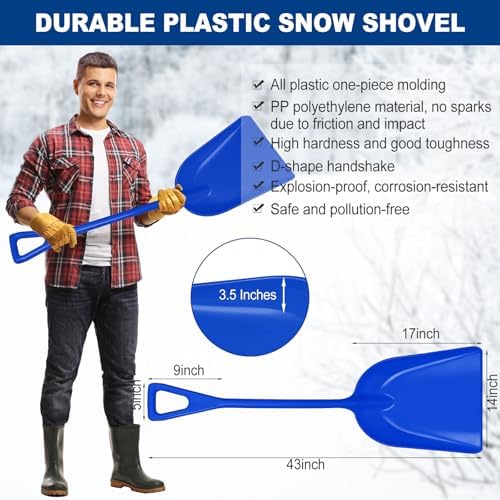 Frienda 3 Pcs Plastic Snow Shovel Large Scoop Shovel, Blue