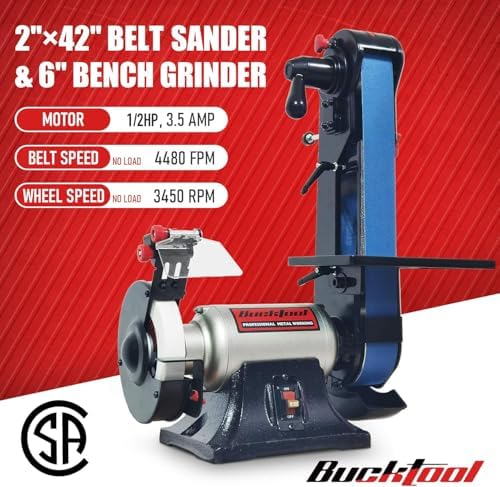 BUCKTOOL 2x42" Belt Sander 6" Bench Grinder Combo for Metalworking,3.5A