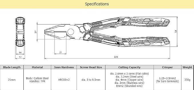 VAMPLIERS 9" Heavy Duty Side Cutting Linesman Pliers Made in Japan