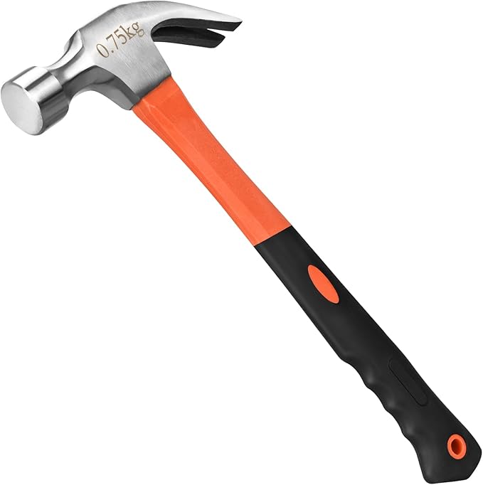 24oz Claw Hammer, Straight Rip Hammer, Fiberglass General Purpose Claw Hammer with Smooth Face & Non-slip Grip