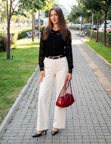 Zeagoo Long Sleeve Shirts for Women Lace Top Button Up Blouse Dressy Casual