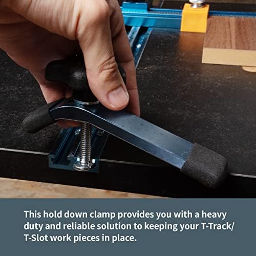 POWERTEC 71168 T-Track Hold Down Clamp for Woodworking, 5-1/2” L x 1-1/8” W, 2 Pack, Blue Black