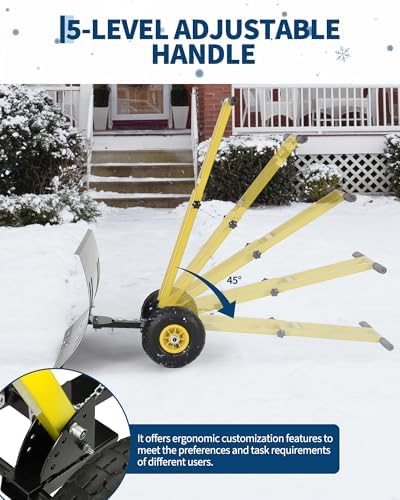 GarveeTech 29x19.8 in Rolling Snow Shovel on Wheels, Metal Snow Pusher