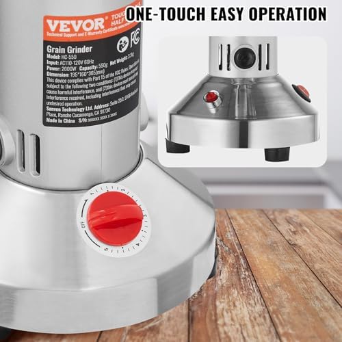 VEVOR 550g Electric Grain Mill Grinder, High Speed 2000W Commercial Spice Grinders, Stainless Steel Pulverizer Powder Machine, for Dry Grains Spices Cereals Coffee Corn Pepper, Straight Type