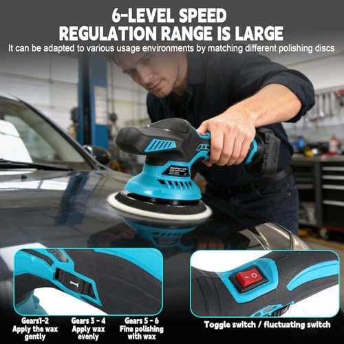 6" Cordless Car Polisher for Makita 18V Battery,6-Speed Orbital Buffer