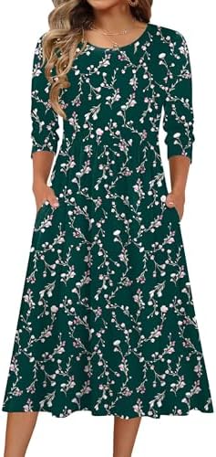Zeagoo 3/4 Sleeve Women's Dress Casual Aline Summer Fall Midi Long Dresses