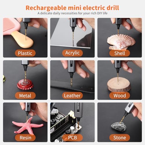 Cordless Mini Drill Pen with 10 Bits, Brushless Motor, 0.2 N·m High Torque, LED Lights, Rechargeable Small Electric Hand Drill Set for Jewelry Making,Keychain,Resin,Plastic,Seashells,Wood DIY