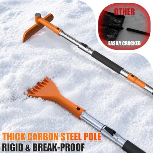 62" Long 3‑in‑1 Car Snow Brush, Ice Scraper With Squeegee for Truck SUV Car