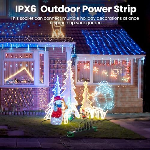 HHSOET GFCI Outdoor Power Strip Weatherproof IPX6 Waterproof, Green 15FT