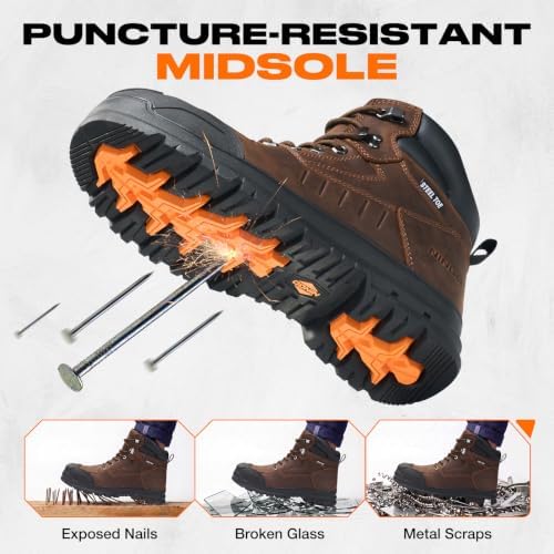 NINGO Steel Toe Work Boots for Men with TPU Protective Cap, 6 Inch