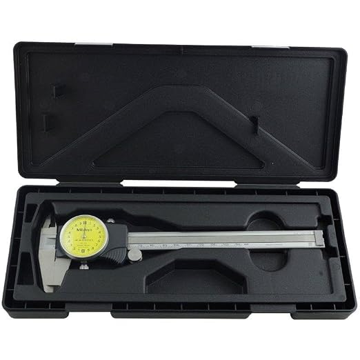 Mitutoyo 505-730 D15TX Dial Caliper, 0-150 mm Range, 0.02 mm Graduation, ±0.02 mm Accuracy, 2 mm/Rev Dial, Stainless Steel Construction with Smooth Dial Movement and Shock-Resistant Design | 2 mm/Rev, 0.02 mm Resolution