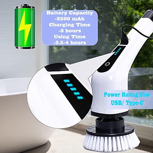 Electric Spin Scrubber,2022 New Electric Bathroom Cleaning Brush,8 Replacement Heads and 55 Extension Handle,for Cleaning Floors,Cars，Kitchens, Bathtubs