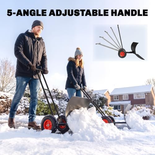 Outsunny Snow Shovel with Wheels, 29" x 18" Metal Snow Pusher, Black