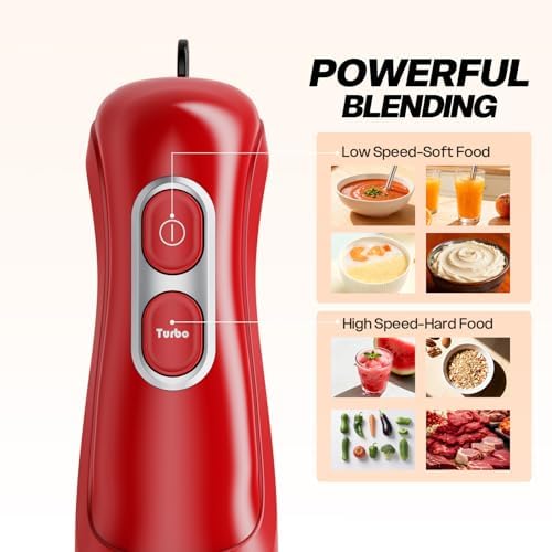 Turelar Immersion Blender Corded 400W, 2 Speed, Emulsifier, Blend, BPA-Free
