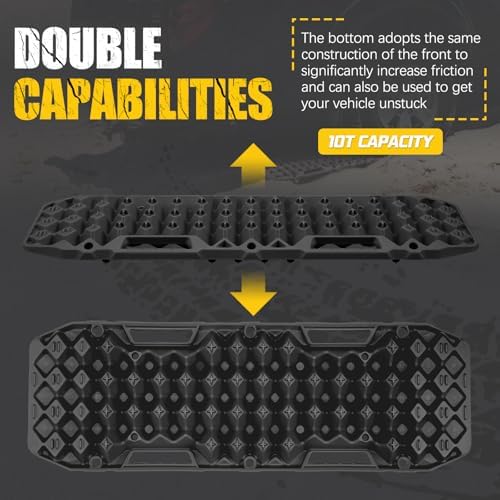 BUNKER INDUST Off-Road Traction Boards, Pair Recovery Tracks Traction Mat for Jeep Mud, Sand, Snow Traction Pads-Black Emergency Tire Traction Device (Gen 10th)