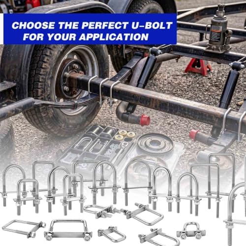 2 Pcs Heavy Duty M10 Square U Bolts Kit, 4 Inch Wide 304 Stainless Steel U-Bolt with Frame Plates and Washers, Marine Grade U Bolt M10 x 102mm W x 200mm L Trailer Axle Clamp