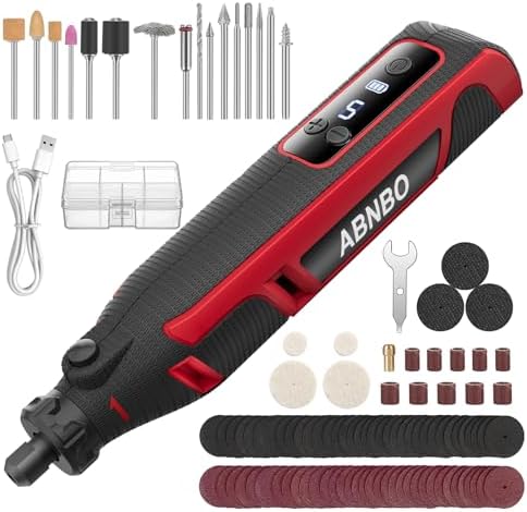 Mini Cordless Rotary Tool,5-Speed 30000RPM,Power Rotary Tool Kit 4V Type-C Charging with Digital Display, 100 Accessories for Sanding,Polishing,Engraving,Carving, DIY Crafts (RED)