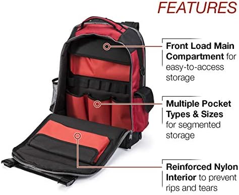 Lincoln Electric Welders All-in-One Backpack | Tool, PPE and Electronics Storage | Adjustable External Storage Net | K3740-1, Black, Red, Grey